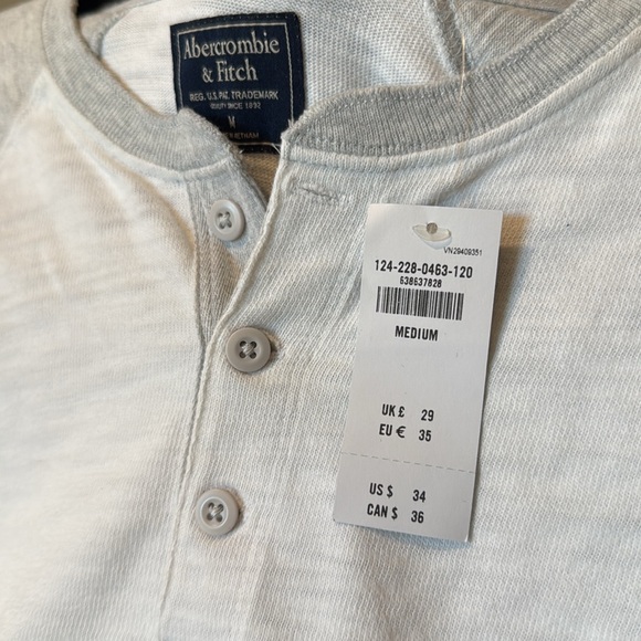 Abercrombie & Fitch Men's White and Gray Henley Shirt, Raglan Sleeve, Size M - Picture 2 of 6